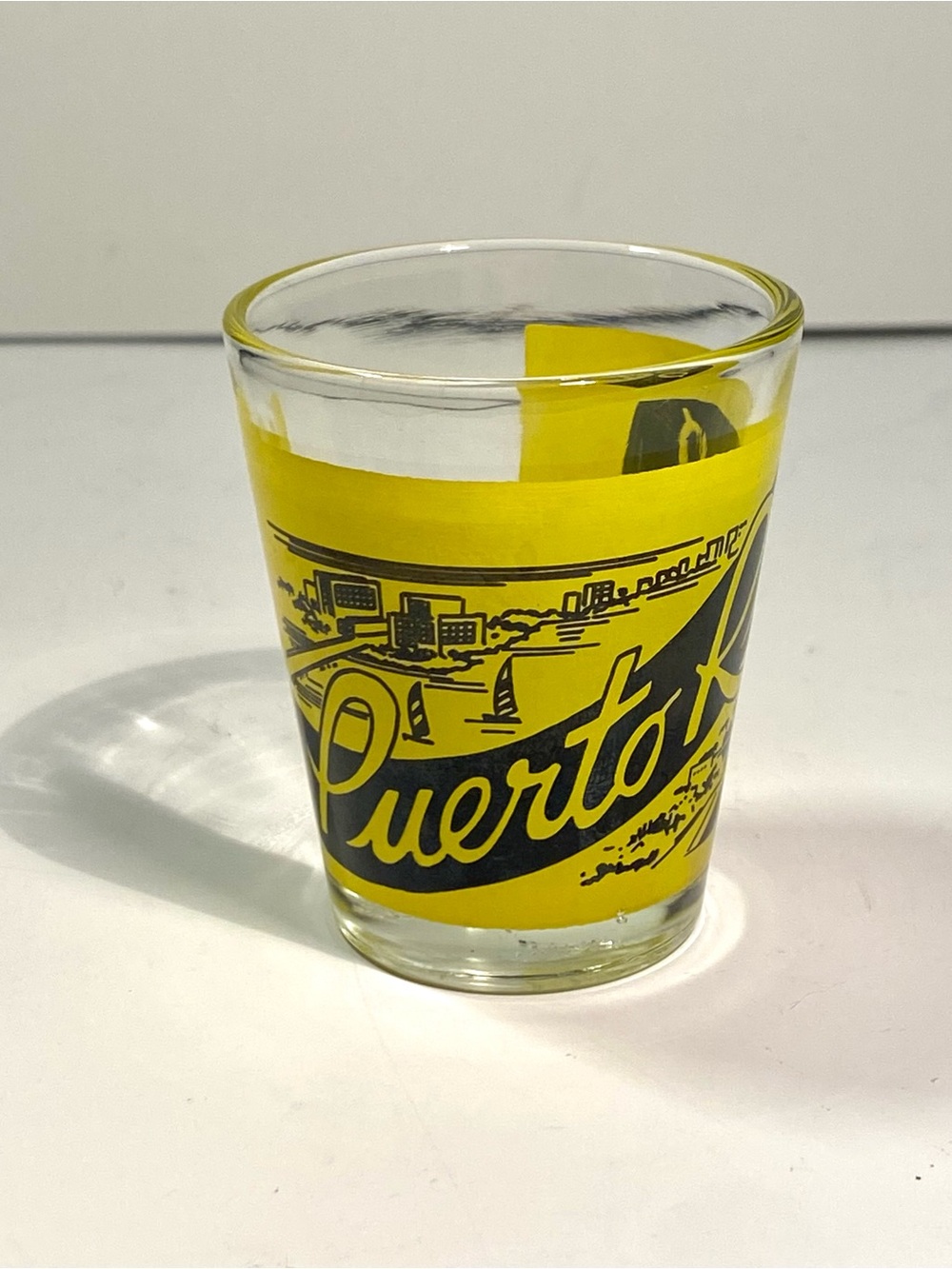 Vintage Puerto Rico Yellow Glass Shot Glass - Made in Taiwan